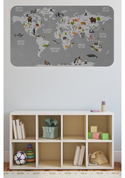 Eğitici Dünya Haritası Dünya Atlası Çocuk ve Bebek Odası Duvar Sticker