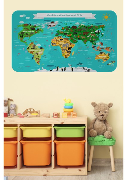 Eğitici Dünya Haritası Dünya Atlası Çocuk ve Bebek Odası Duvar Sticker