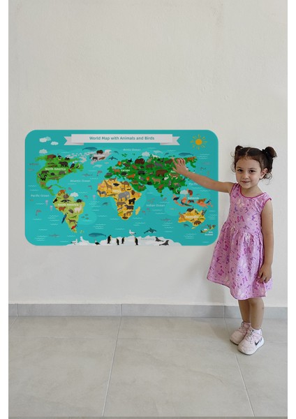 Eğitici Dünya Haritası Dünya Atlası Çocuk ve Bebek Odası Duvar Sticker