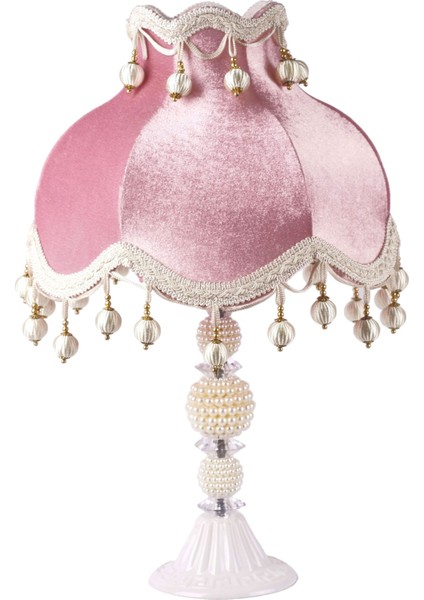 Sarkan Ponpon Dekorlu Abajur Pembe Klasik Model