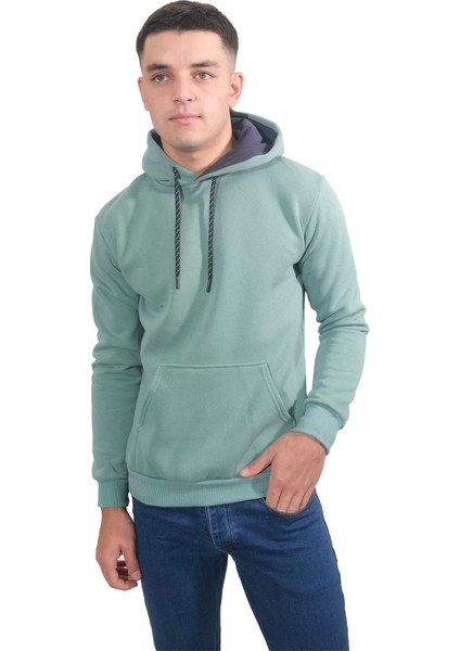 Erkek Basic Mint Kapüşonlu SWEATSHIRT-243