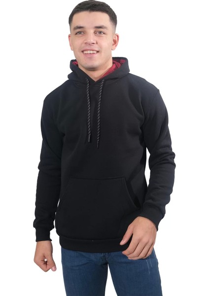Erkek Basic Siyah Kapüşonlu SWEATSHIRT-244