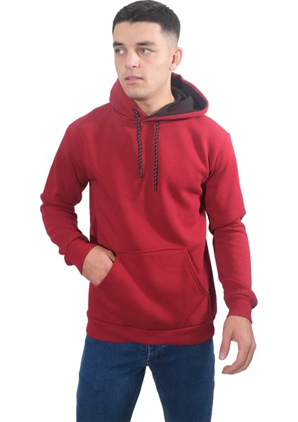 Erkek Basic Bordo Kapüşonlu SWEATSHIRT-245