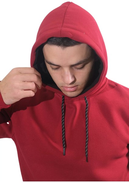 Erkek Basic Bordo Kapüşonlu SWEATSHIRT-245