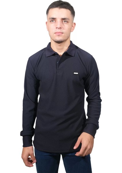Booss Milano Boss Milano Erkek Polo Yaka Jakar Lacivert Kazak
