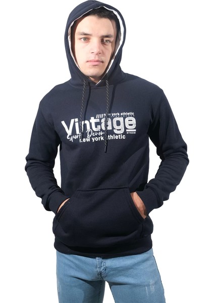 Erkek Vintage Lacivert Kapüşonlu SWEATSHIRT-237 fiyatları