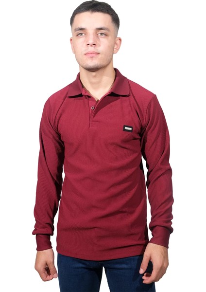 Erkek Polo Yaka Jakar Bordo Kazak
