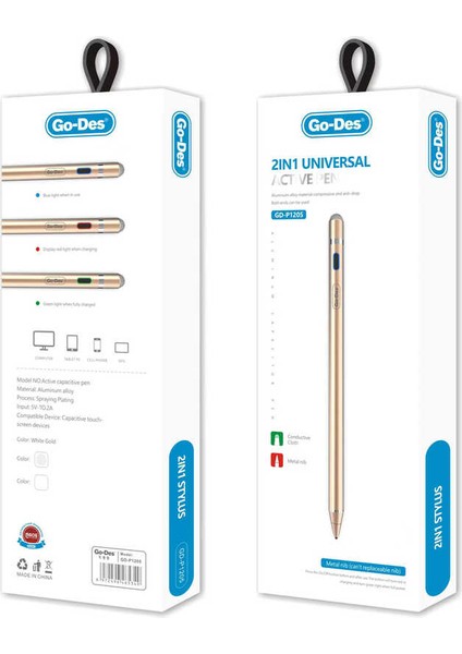 Go Des GD-P1205 Tüm Cihazlar ile Uyumlu Stylus Pencil Kapasitif Dokunmatik Kalem
