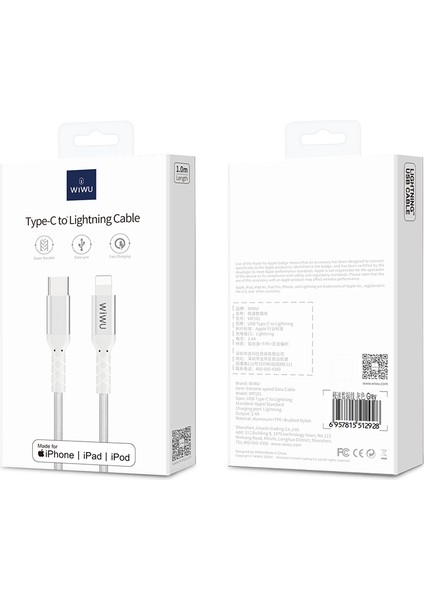 WP101 Mfı Lightning Pd Kablo 30W Hızlı Şarj Kablosu 100 mm Data Kablo