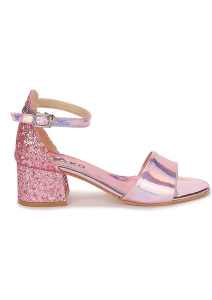 Kiko 768 Ayna Çam Günlük Kız Çocuk 3 cm Topuk Sandalet Ayakkabı Pudra
