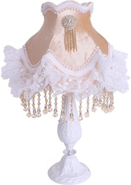 Kadife Kaplı El Yapımı Broşlu Klasik Model Abajur