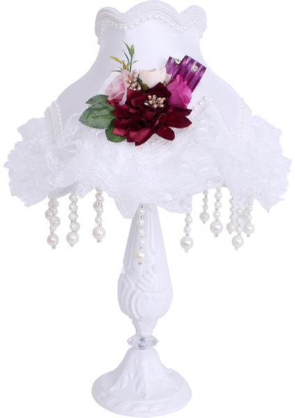 Gelincik Kadife Kaplı Çiçek Dekorlu Abajur (Gelincik)