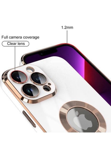 Iphone 11 Pro Max Kılıf Kamera Lens Cam Korumalı Yuvarlak Halkalı Logo Gösteren Parlak Gold