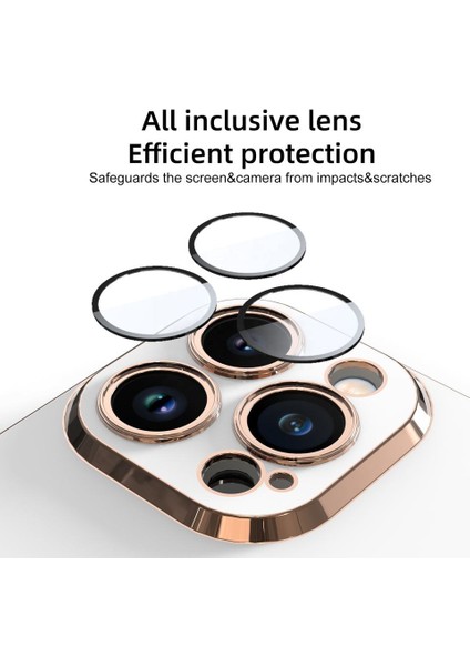 Iphone 11 Pro Max Kılıf Kamera Lens Cam Korumalı Yuvarlak Halkalı Logo Gösteren Parlak Gold