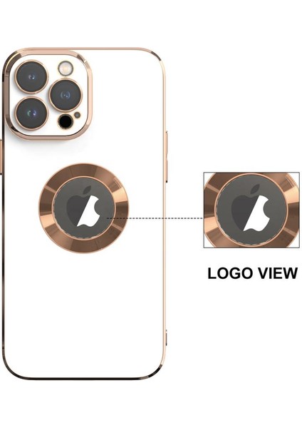 Iphone 11 Pro Max Kılıf Kamera Lens Cam Korumalı Yuvarlak Halkalı Logo Gösteren Parlak Gold