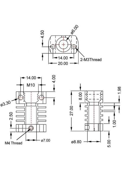 MK10 3D Yazıcı Alüminyum Soğutucu Gövde - 27X20X12MM