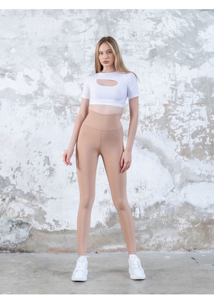 Kadın Tayt Ten Rengi Kalça Tasarımıyla Yoga ve Fitness İçin Uygun modelleri