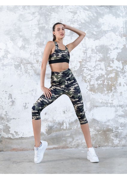 Ekstra Yüksek Bel Kamuflaj Kapri Tayt modelleri