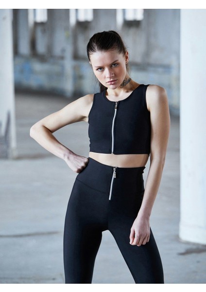 Fermuarlı Siyah Tayt