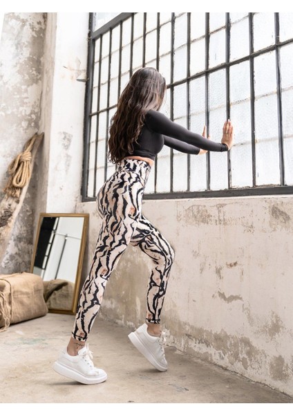 Zebra Desenli Spor Tayt