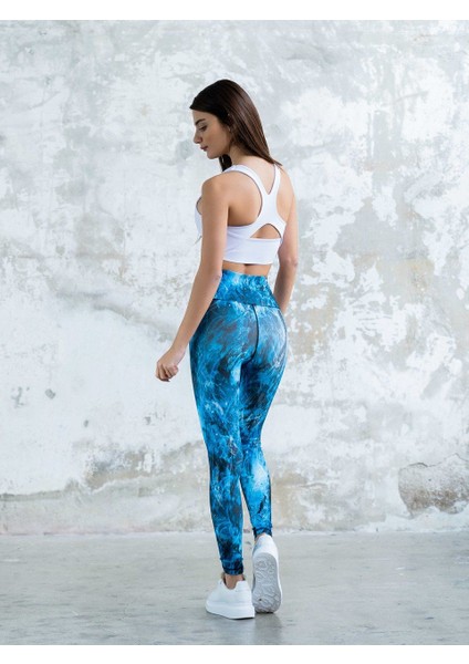 Kadın Mavi Desenli Spor Tayt modelleri