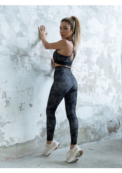 Kamuflaj Desenli Ekstra Yüksek Bel Spor Tayt