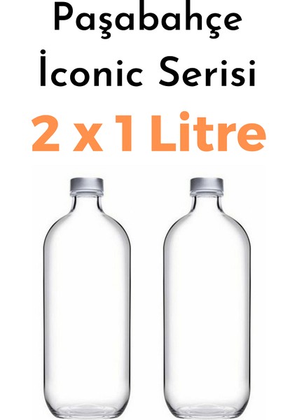 Iconic Cam Su Şişesi Yağ Limon Saklama Kabı Seti 2x1 Litre