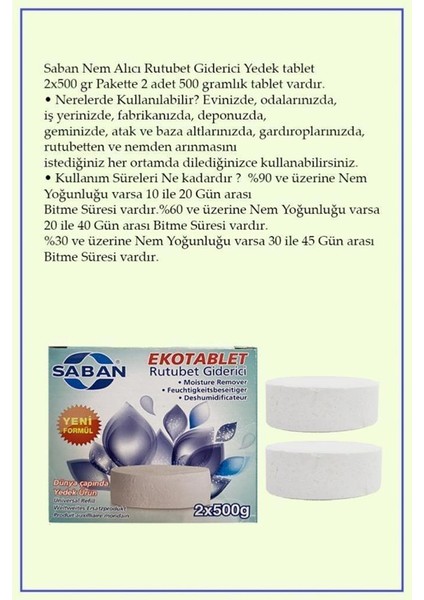 2x500 Gr. Nem Alıcı Yedek Tablet Portakal Kokulu