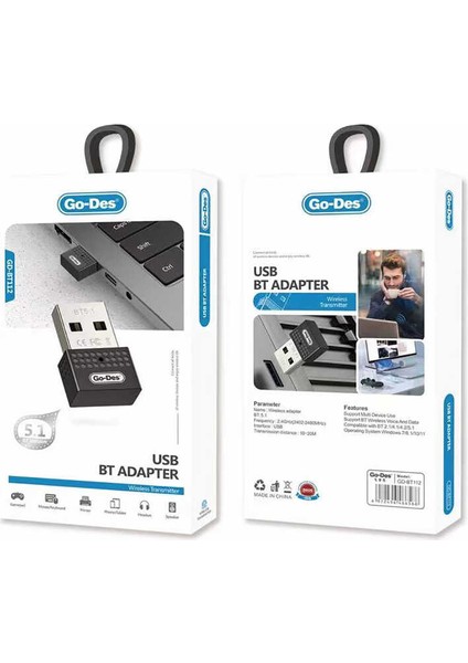 Go Des GD-BT112 USB Bluetooth Adaptör V5.1 2.4 Ghz 3 Mbps Aktarım Hızı