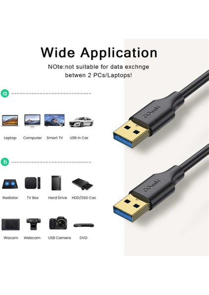 Qgeem QG-CVQ19 USB To USB Kablo 91 cm 5 Gbps Yüksek Hızlı Veri Aktarım Kablousu Altın Kaplama