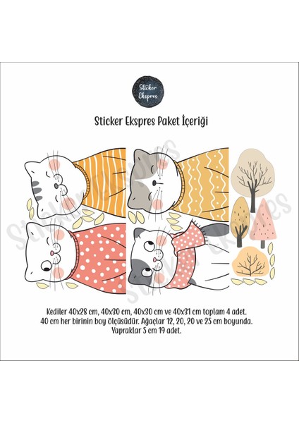 Sticker Ekspres Sevimli Kediler Kedi Çocuk Odası Duvar Sticker Seti