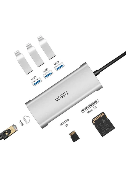 Alpha 631STR 6 In 1 Type-C Hub RJ45 Ethernet + USB 3.0 + Sd Çoğaltıcı Adaptör