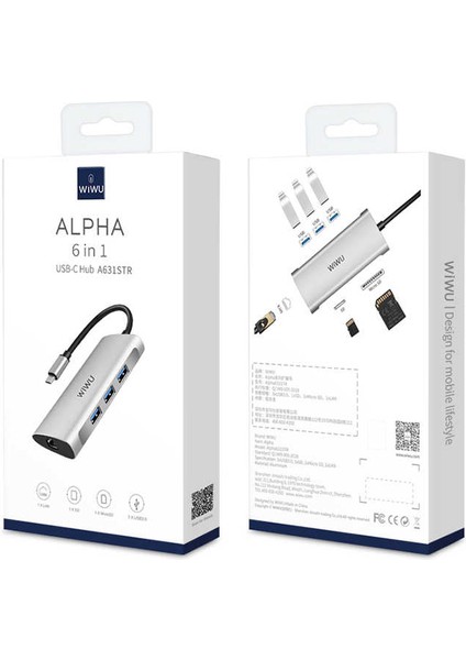 Alpha 631STR 6 In 1 Type-C Hub RJ45 Ethernet + USB 3.0 + Sd Çoğaltıcı Adaptör