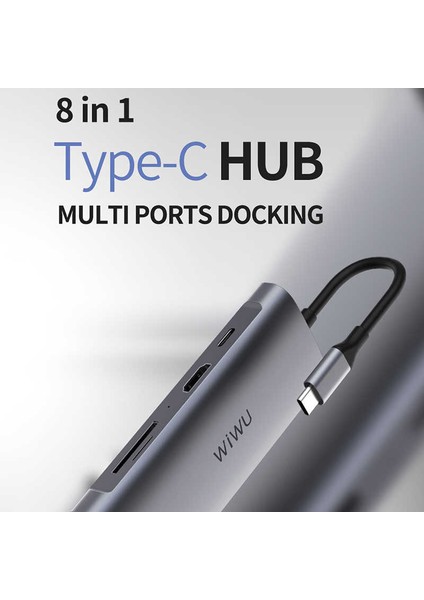 Alpha 831HRT Type-C Hub 8 In 1 HDMI 4K + RJ45 Ethernet + USB 3.0 + Sd Çoğaltıcı Adaptör