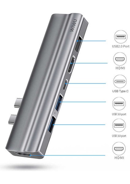 T9 8 In 1 Type-C Hub HDMI 4K + USB 3.0 + Sd Çoğaltıcı Dönüştürücü Adaptör