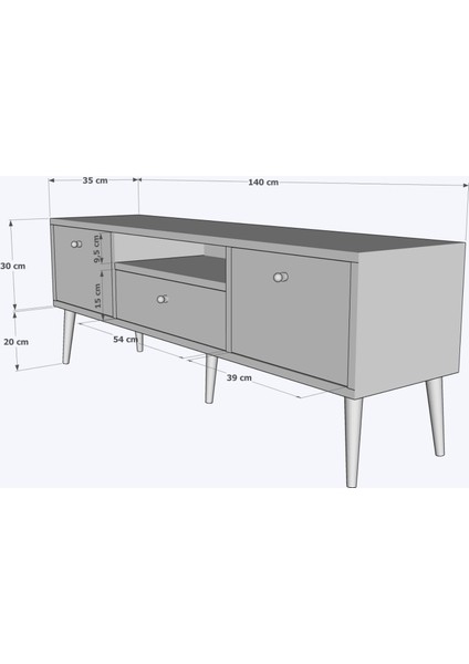 Mbes Mobilya Beyza Ahşap Ayaklı 140 cm Atlantik  Beyaz Tv Sehbası