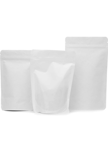 Pencereli Beyaz Kraft Kilitli Doypack Ambalaj 16 x 27 + 4 cm. 500 gr. - 50 Adet