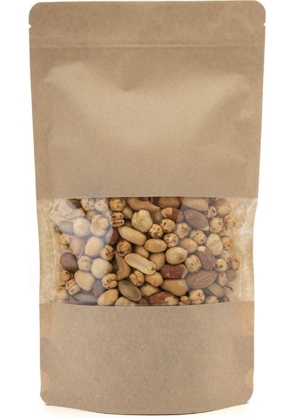 Pencereli Kraft Kilitli Doypack Ambalaj 13 x 22,5 + 3,5 cm. 250 gr. - 50 Adet