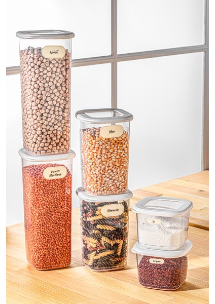 Etiketli Kare Erzak Saklama Kabı 6'lı Set 2x(0,55 Litre, 1,2 Litre, 1,75 Litre) Beyaz fiyatları