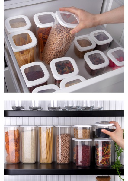 Etiketli Kare Erzak Saklama Kabı 6'lı Set 2x(0,55 Litre, 1,2 Litre, 1,75 Litre) Beyaz modelleri