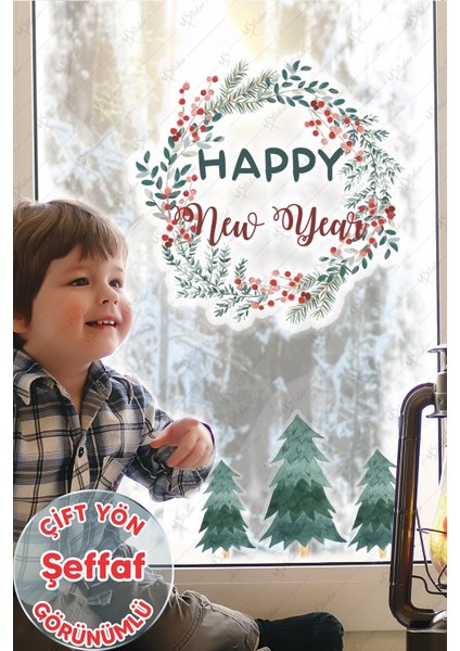 Yılbaşı Çelengi, Mutlu Yıllar Yılbaşı Sticker Happy New Year Cam Duvar Sticker Yılbaşı Süsü YB14 fiyatları