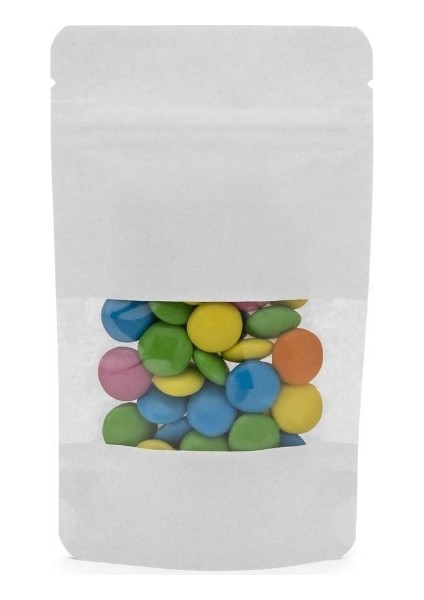 Pencereli Beyaz Kraft Kilitli Doypack Ambalaj 11 x 18,5 + 3,5 cm. 100 gr. - 50 Adet
