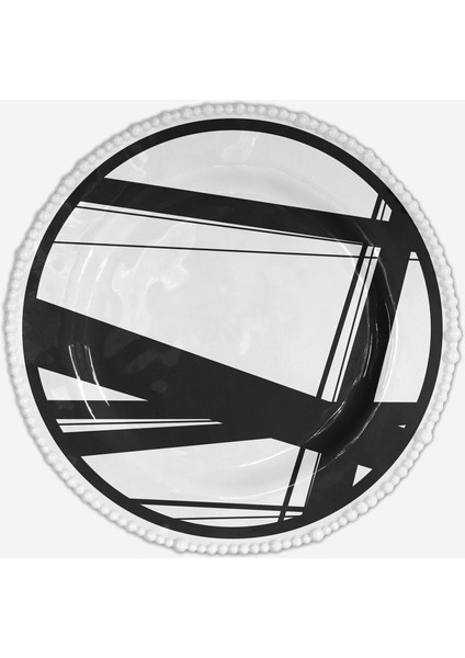 Siyah Beyaz Melamin Yemek Tabağı 28 cm
