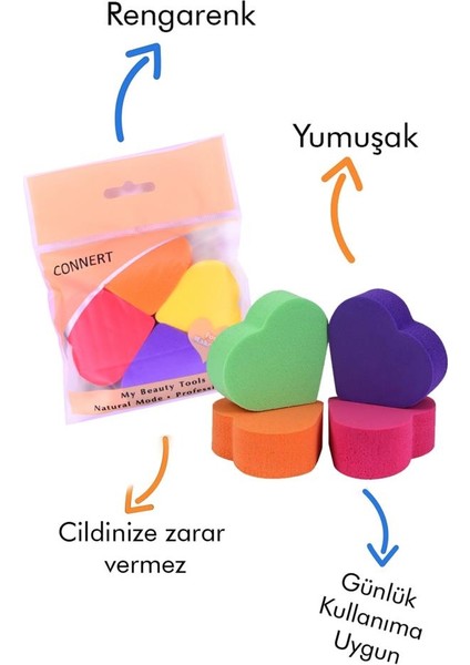 4'lü Kalp Şekilli Renkli Makyaj Süngeri fiyatları