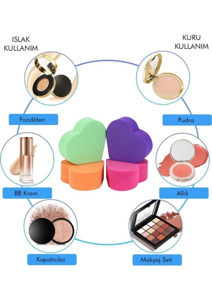 4'lü Kalp Şekilli Renkli Makyaj Süngeri modelleri