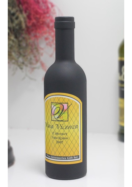 Şişe Tirbuşon Seti Şaraplık Siyah Şişe Tasarımlı