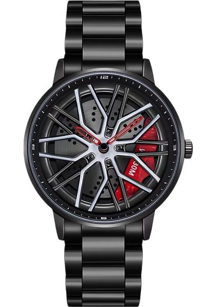 Dönebilen Araba Tekerleği Erkek Kol Saati - Siyah - Kırmızı (Yurt Dışından)