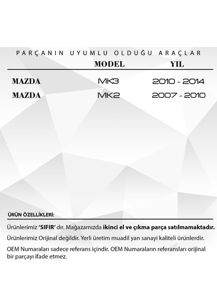 Mazda Mk3, Mk2 Için Ayna Dişlisi