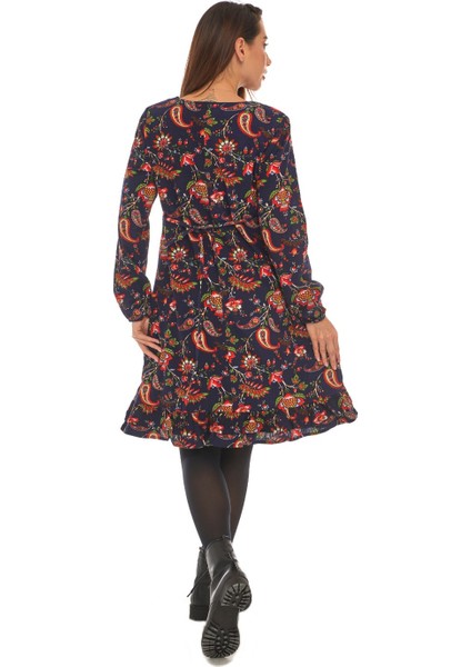 Pazen Lacivert Otantik Desen Kısa Elbise fırsatları