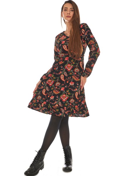 Pazen Siyah Otantik Desen Kısa Elbise fiyatları